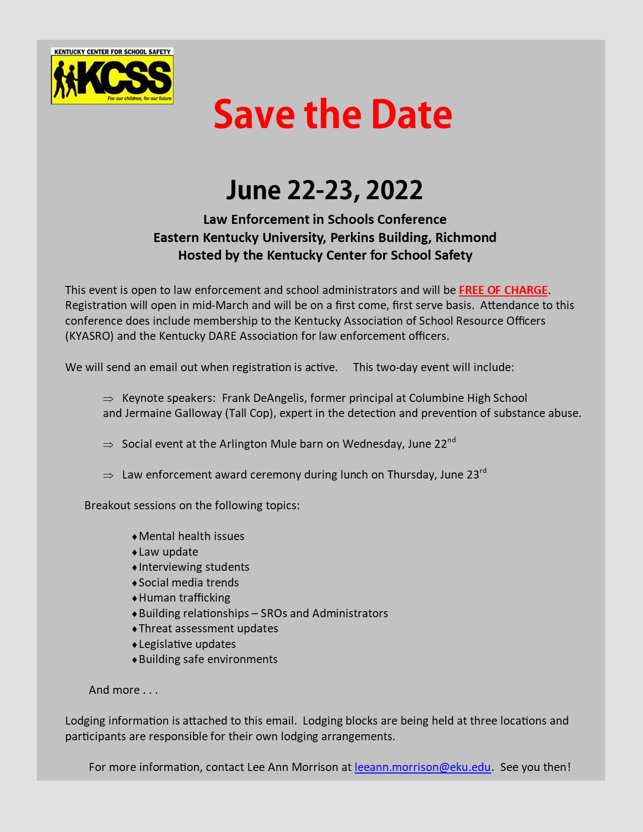 News Save the Date Law Enforcement Conference 2022
