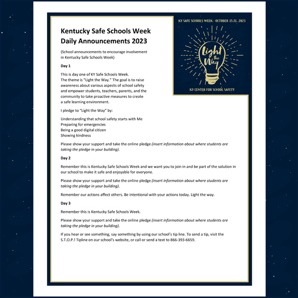 KY Safe Schools Week 2023 Daily Announcements