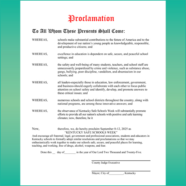 KY Safe Schools Week Proclamation