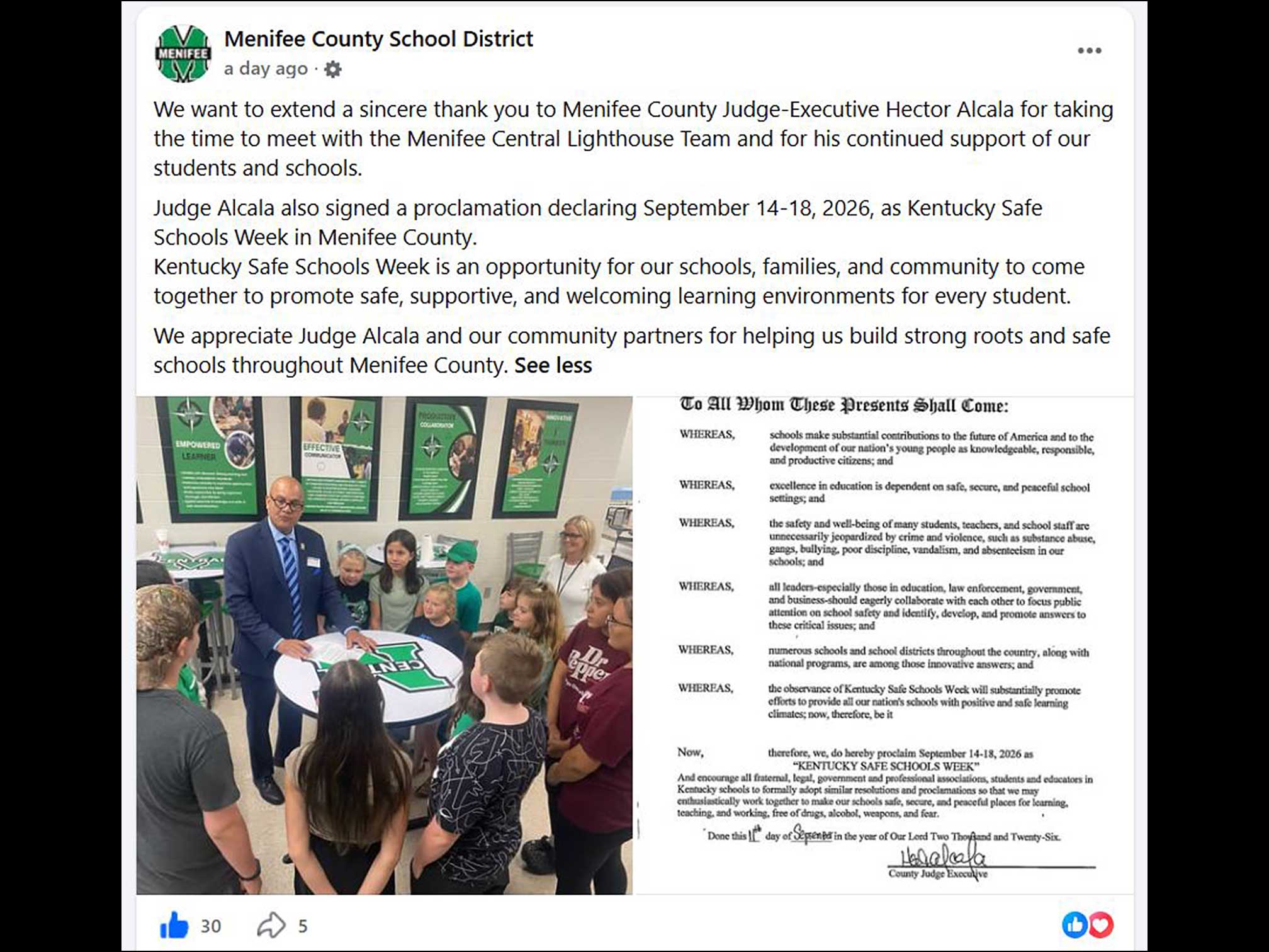 KY Safe Schools Week 2026 Photo Highlight Menifee County Schools